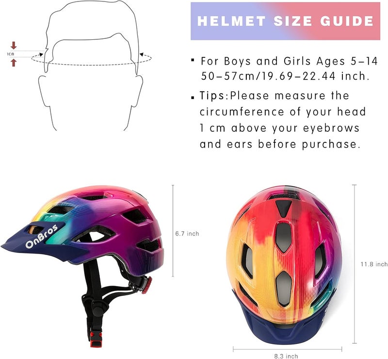 OnBros Kids Bike Helmet - Bike Helmets for 5-14 Boys or Girls with Visor, Children Bicycle Helmet for Skateboard Mountain Scooter Road Cycling, Lightweight and Adjustable 50-57CM - Image 2
